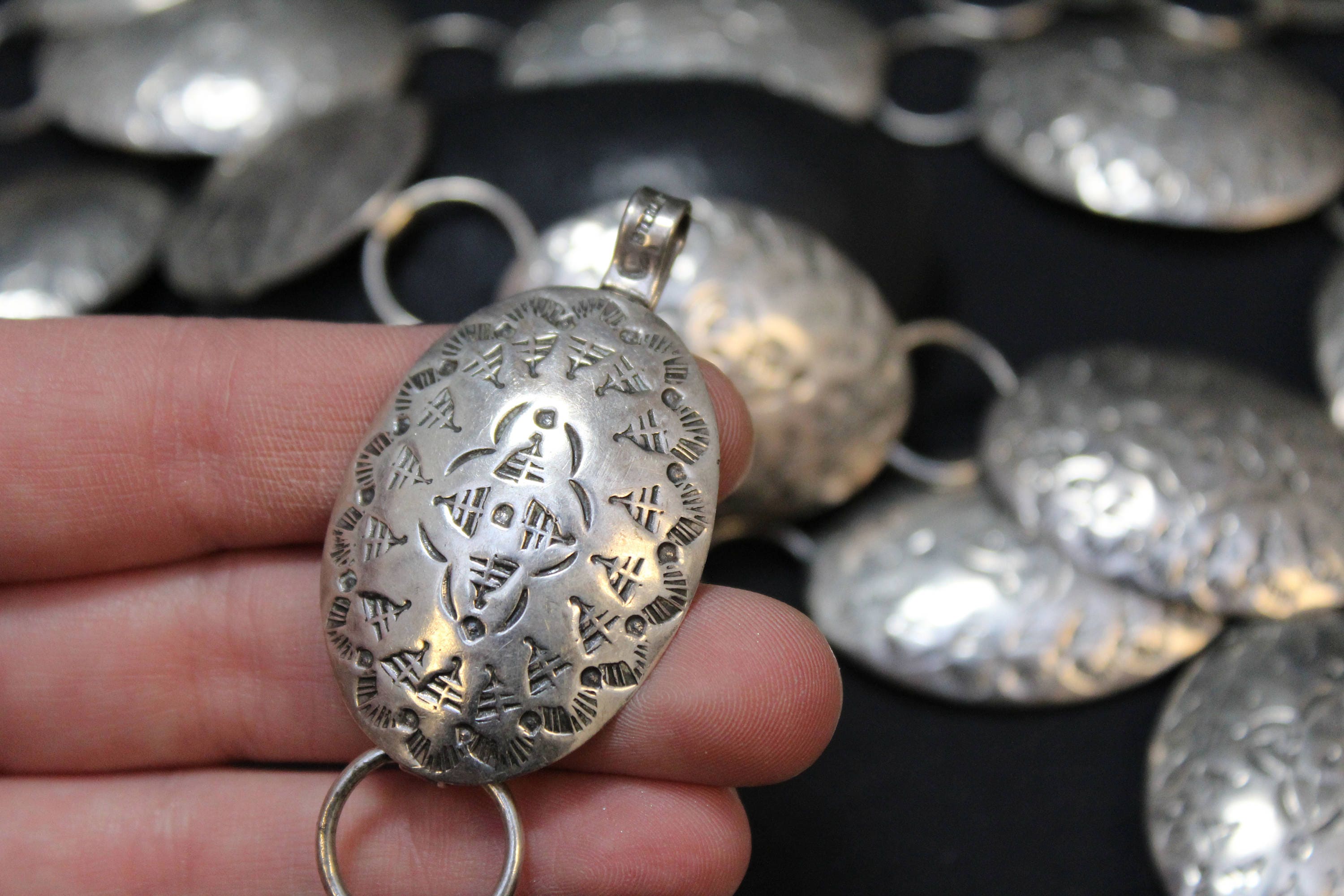 Sterling Silver Native American Stamped Belt, Sterling