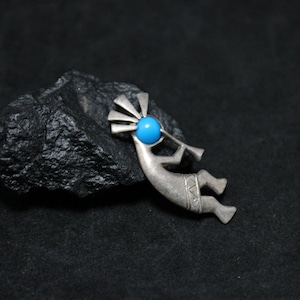Sterling Silver Signed Jim Calladitto Dancing Kokopelli Turquoise Pendant, Kokopelli Turquoise Pendant, Fertility Pendant