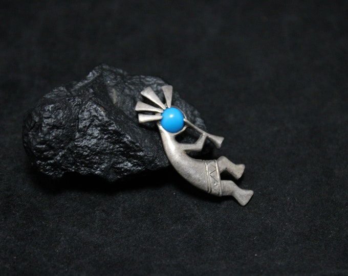 Sterling Silver Signed Jim Calladitto Dancing Kokopelli Turquoise Pendant, Kokopelli Turquoise Pendant, Fertility Pendant