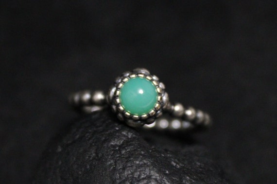Sterling Silver Dainty Granulated Chrysoprase Rin… - image 3