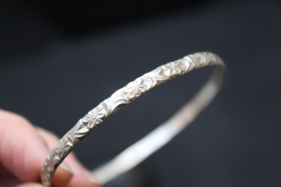 Sterling Silver Floral Pattern Bangle Bracelet, S… - image 3