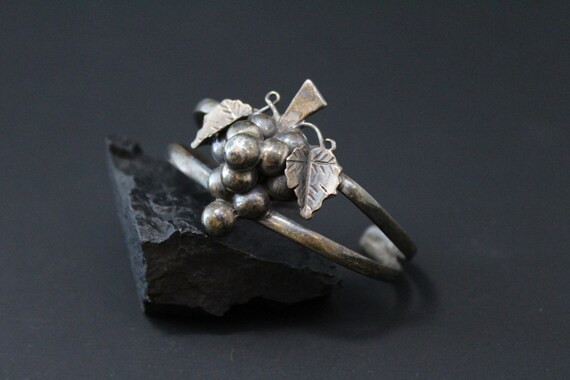Sterling Silver Vintage TAXCO Grape Bunch Cuff Bracelet