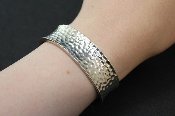 Sterling Silver Hammered Cuff Bracelet, Hammered Sterling Silver Cuff, Hammered Silver Jewelry, Textured Sterling Silver Cuff Bracelet View 2