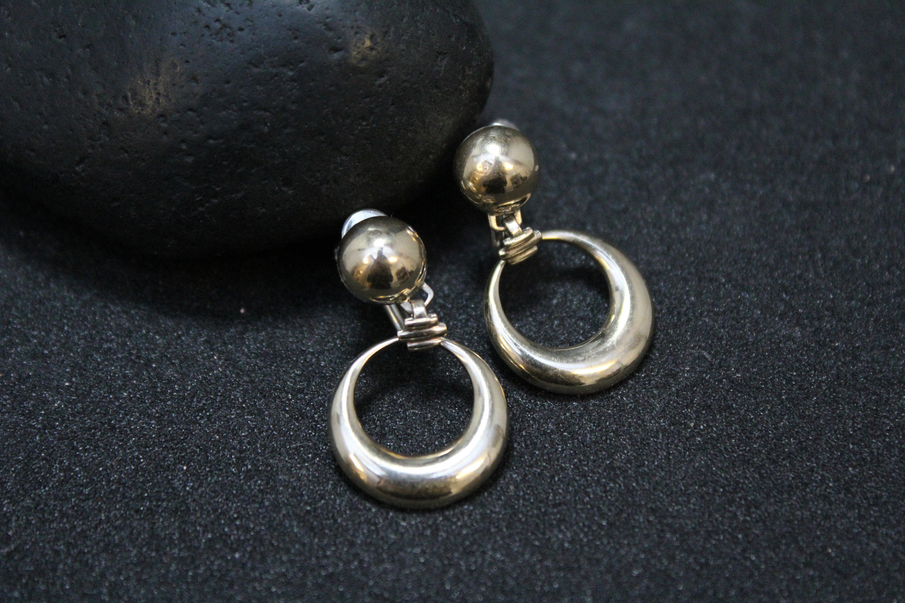 Sterling Silver Gold Overlay Screw Back Dangle Hoop Earrings, Sterling Hoop Earrings, Old