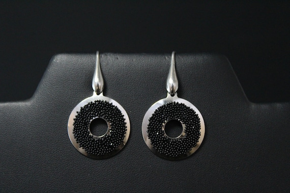 Unique Beaded Sterling Earrings, Italian Sterling… - image 1