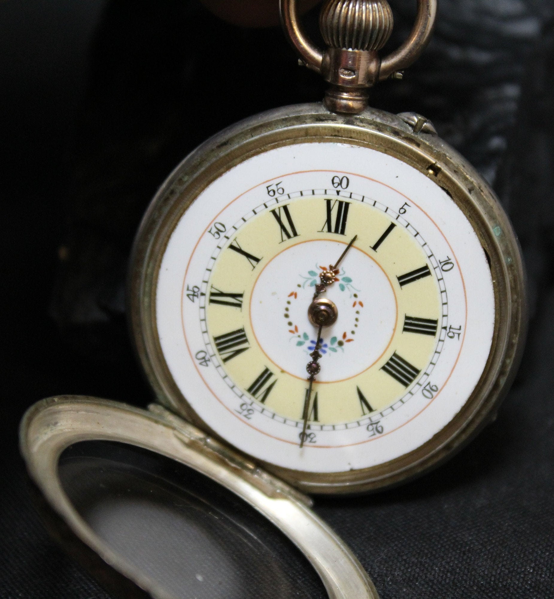 AS IS Sterling Silver Pocket Watch with Angel Engraving