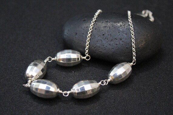 Sterling Silver Disco Beaded Necklace, Disco Jewe… - image 2