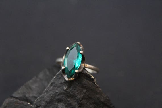 Sterling Silver Green Glass Marquise Gemstone Ring