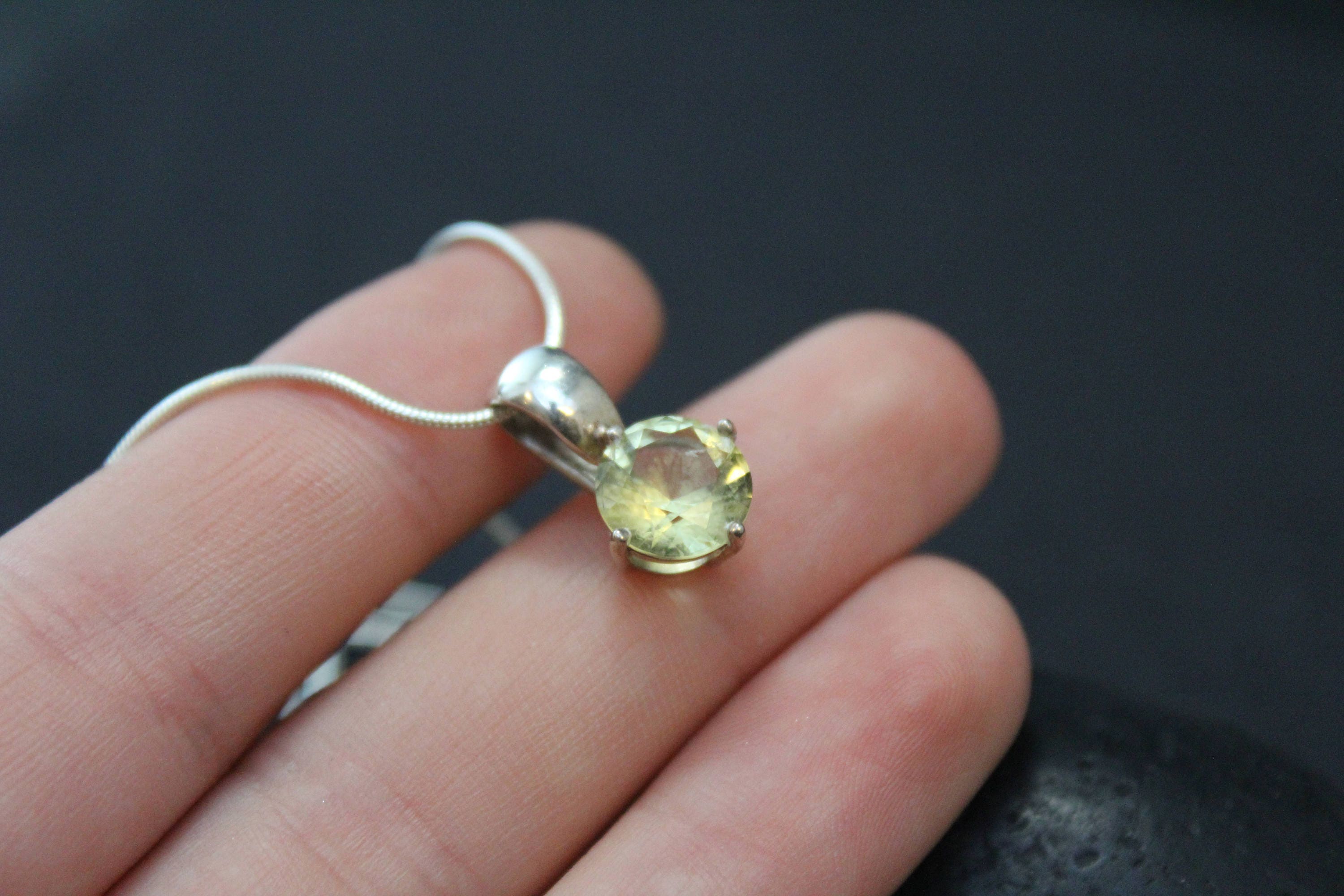Sterling Silver Lemon Quartz Pendant, Lemon Quartz Jewelry, Sterling