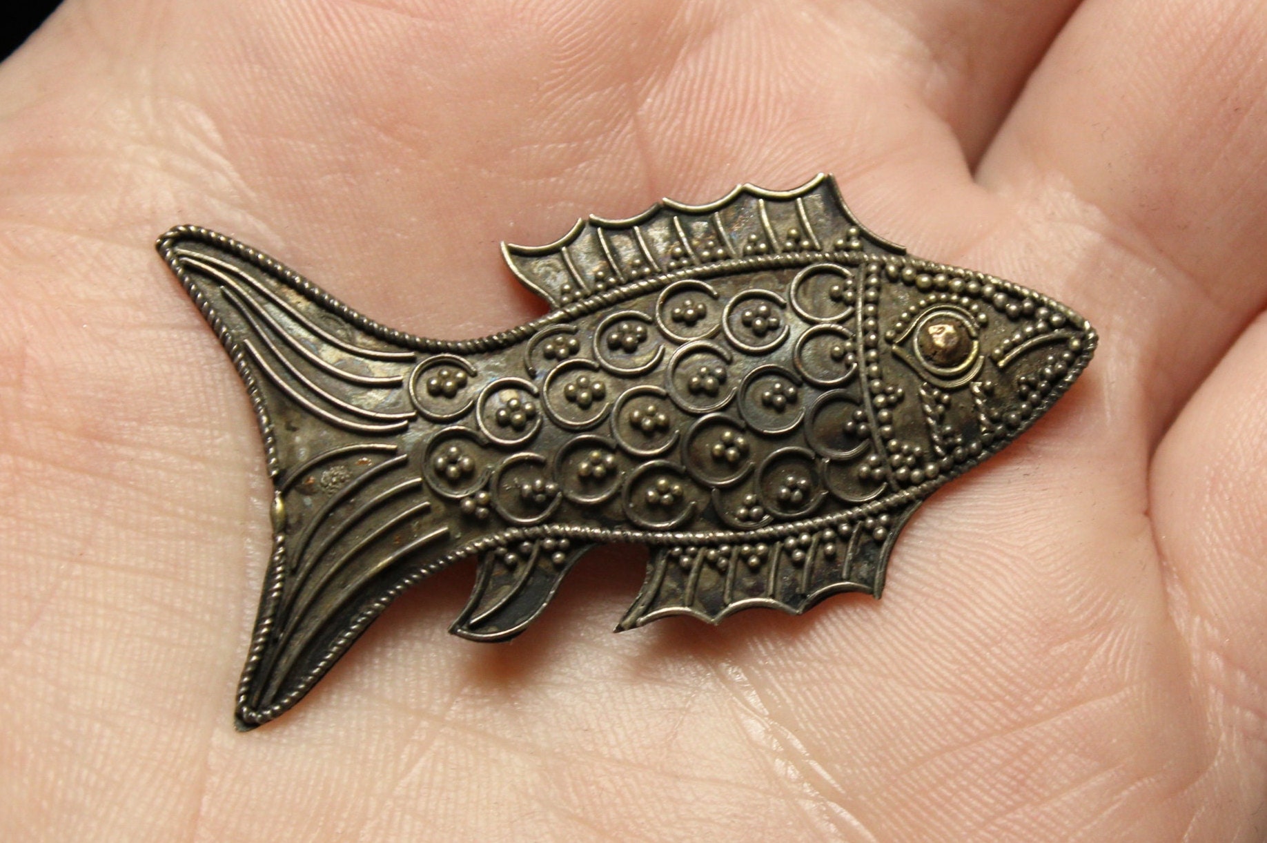 Sterling Silver Granulated Fish Brooch Pin, Vintage Silver Fish Brooch,  Sterling Silver Fish, Silver Fish Pin, Sterling Fish Jewelry