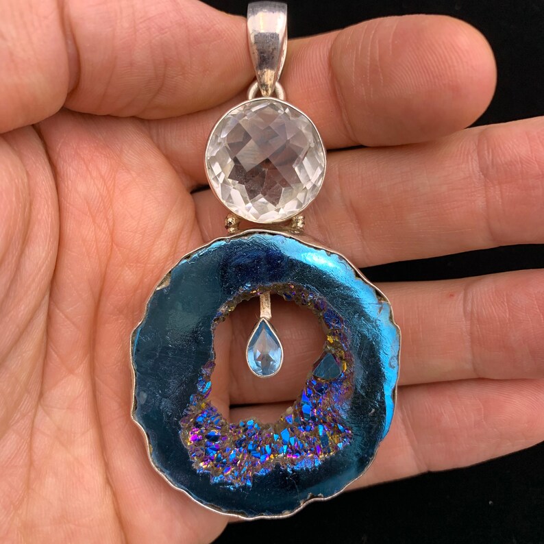 Large Large Statement Gemstone Pendant 925 Gemstone Pendant Purple And Blue Pendant Sterling Silver Pennant Gemstone Pendant
