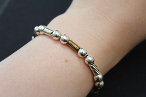 Sterling Silver and Brass Mexican Beaded Bracelet… - image 2