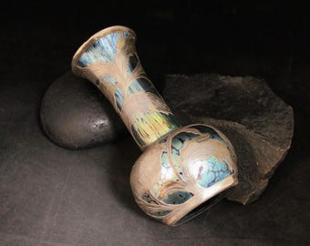 VTG Art Nouveau Fine Silver, Enamel, & Glass Floral Vase, Vintage Stamped 999 Silver and Blue Metallic Decorative Vessel, AS IS