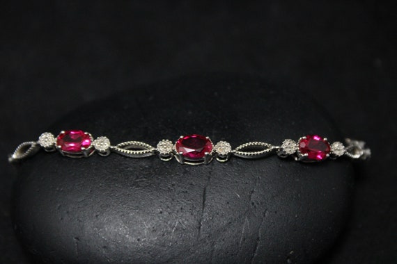 Sterling Silver Ruby Lab Created Link Bracelet, R… - image 2