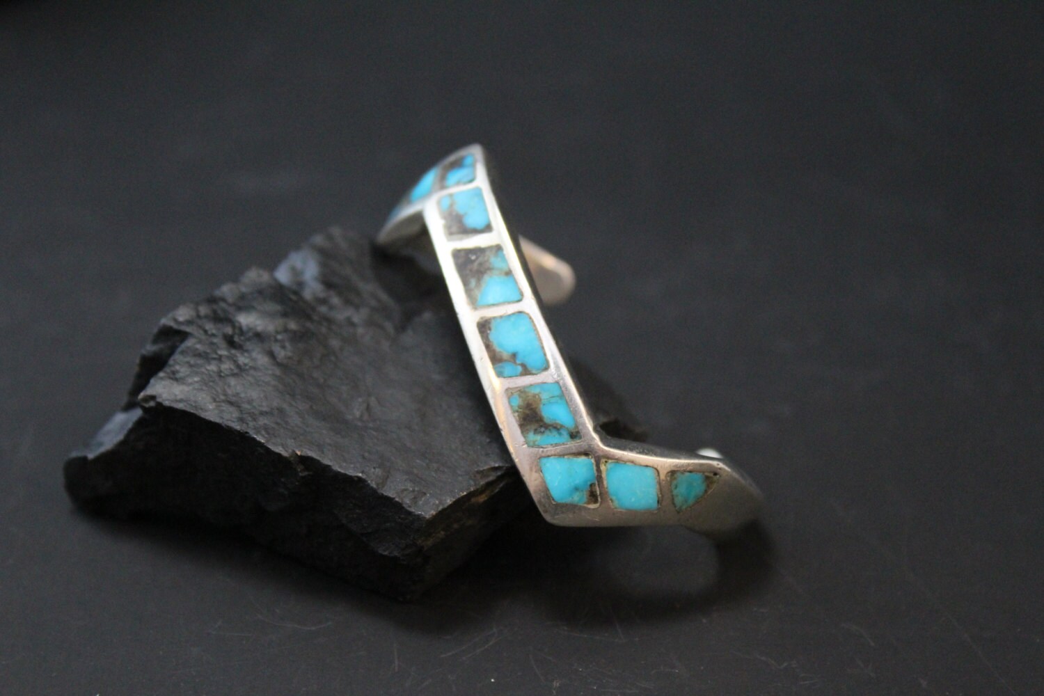 Sterling Silver Zig Zag Turquoise Inlay Native American Old Pawn Cuff ...