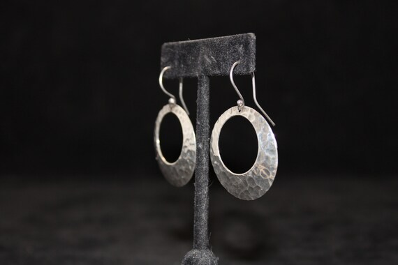 Solid Sterling Silver Dangle Hoop Earrings, Hamme… - image 2