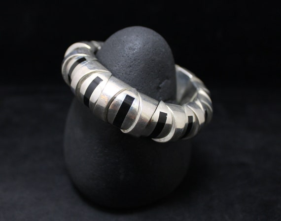 Vintage Sterling Silver Stretch Bracelet, Large Silver Bracelet, Statement Sterling Bracelet, Stretchable Silver Bracelet, Mexico Sterling