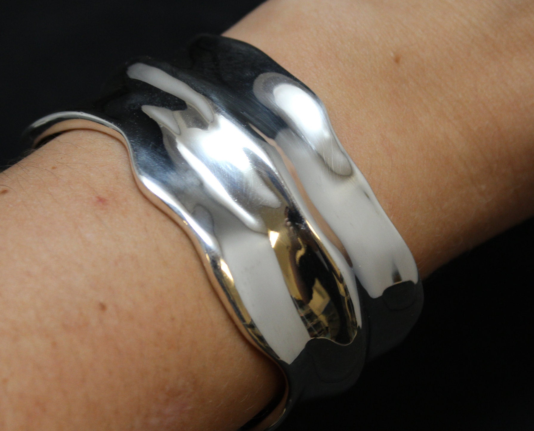 Heavy Sterling Silver Wavy Cuff Bracelet