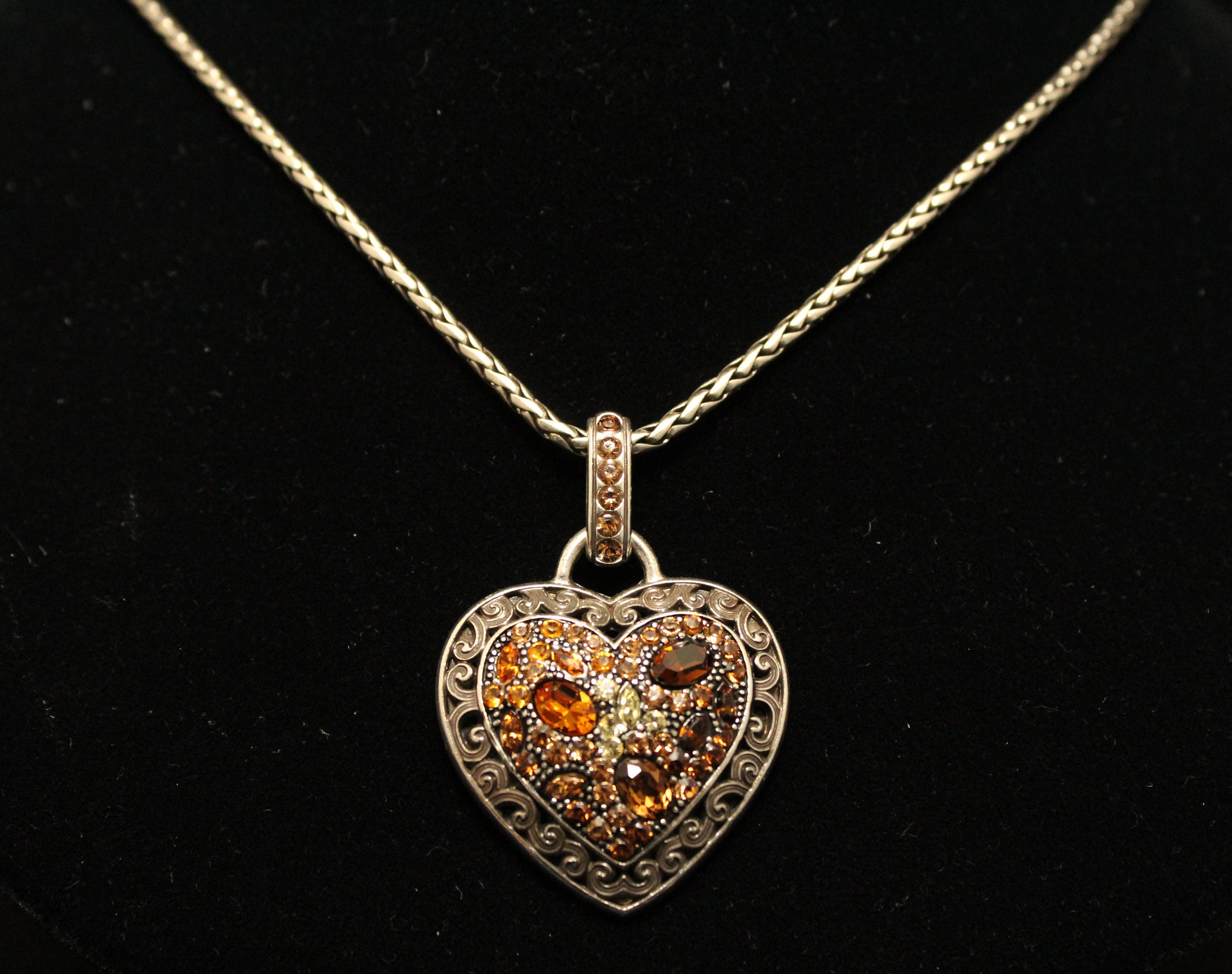 Vintage Brighton Orange MultiStone Heart Pendant, All You Need Is Love