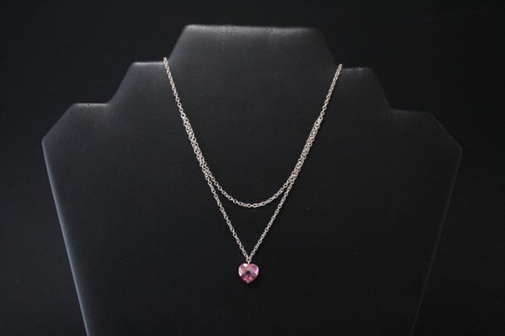 Sterling Silver Pink Gemstone Heart Drop Necklace,