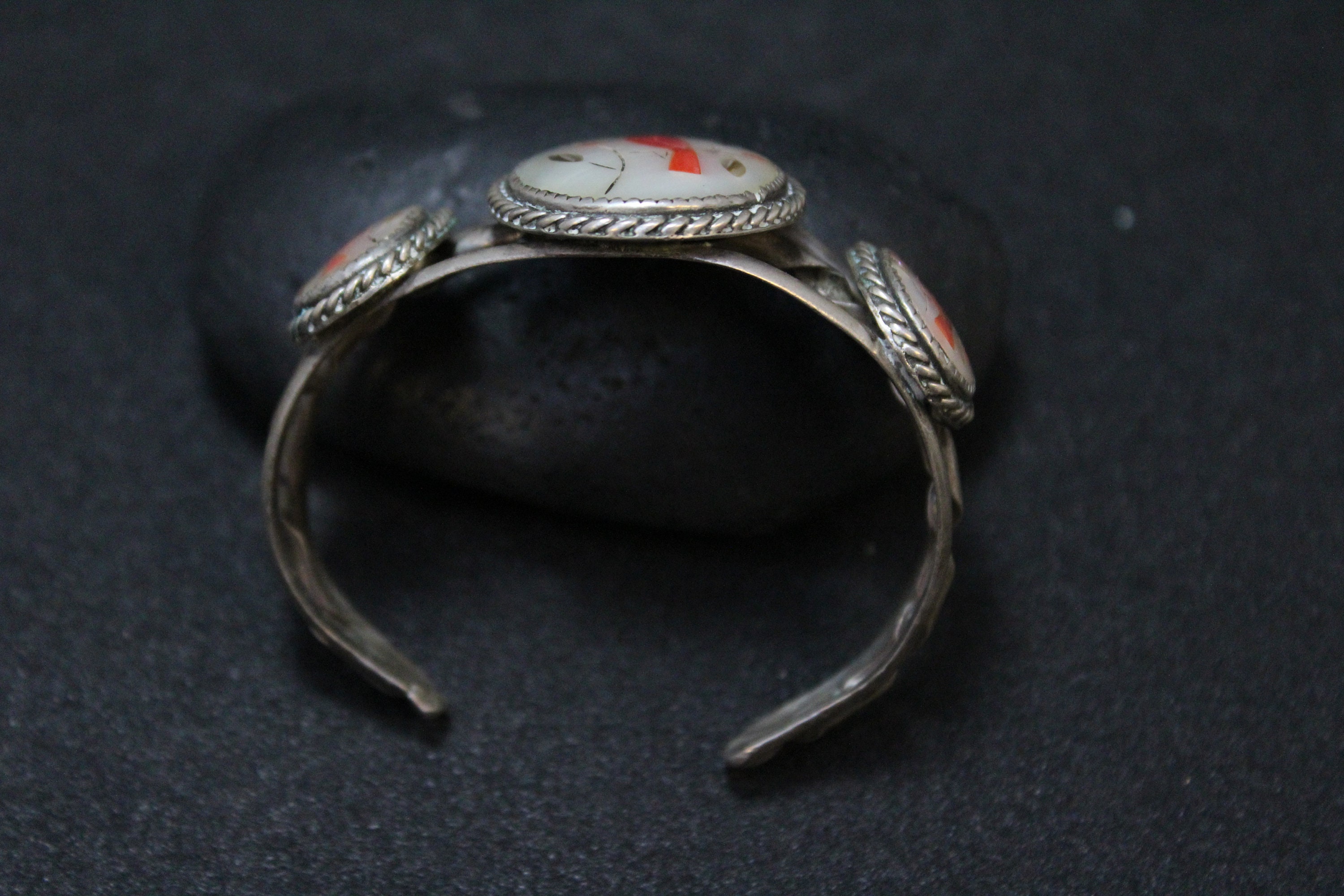 Sterling Silver Old Pawn Zuni Inlay Bird Cuff Bracelet, Zuni Cardinal