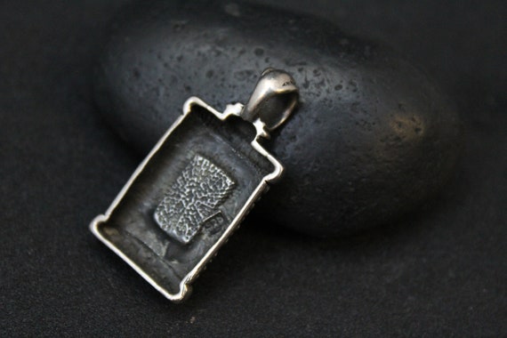 Sterling Silver Textured Onyx Pendant, Large Onyx… - image 2