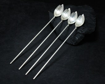 Rare Tiffany & Co Sterling Silver Mint Julip Leaf Iced Tea Spoons/Straws Set of 4, Tiffany Co Iced Tea Spoons, Vintage Tiffany Flatware,