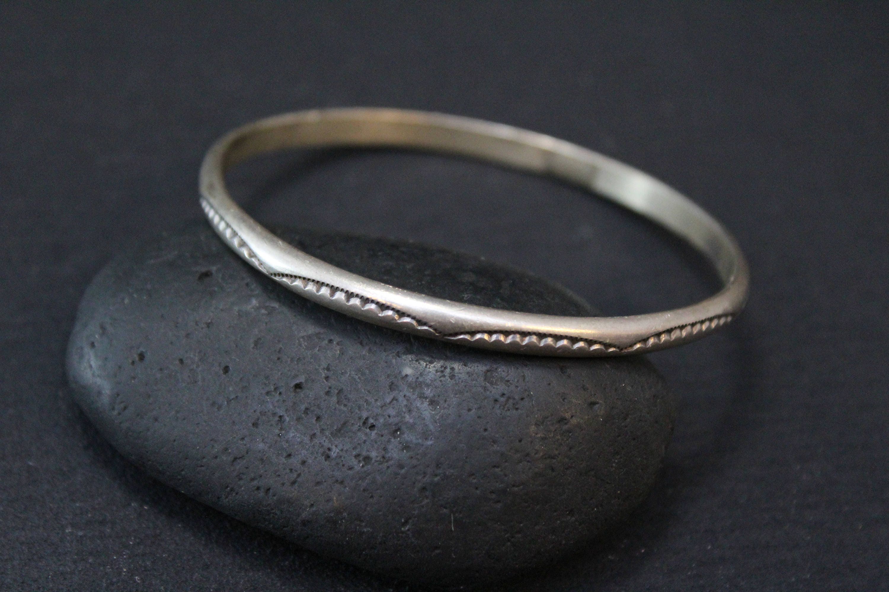Sterling Silver Signed TAHE Hand Stamped Bangle Bracelet, Tahe Sterling
