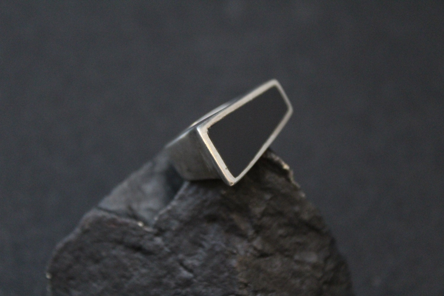Sterling Silver Modernist Geometric Onyx Inlay Ring