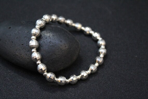 Sterling Silver Disco Ball Beaded Stretchy Bracele