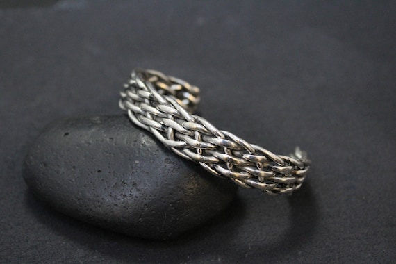 Sterling Silver Unisex Cuff Bracelet, Men's Sterl… - image 2