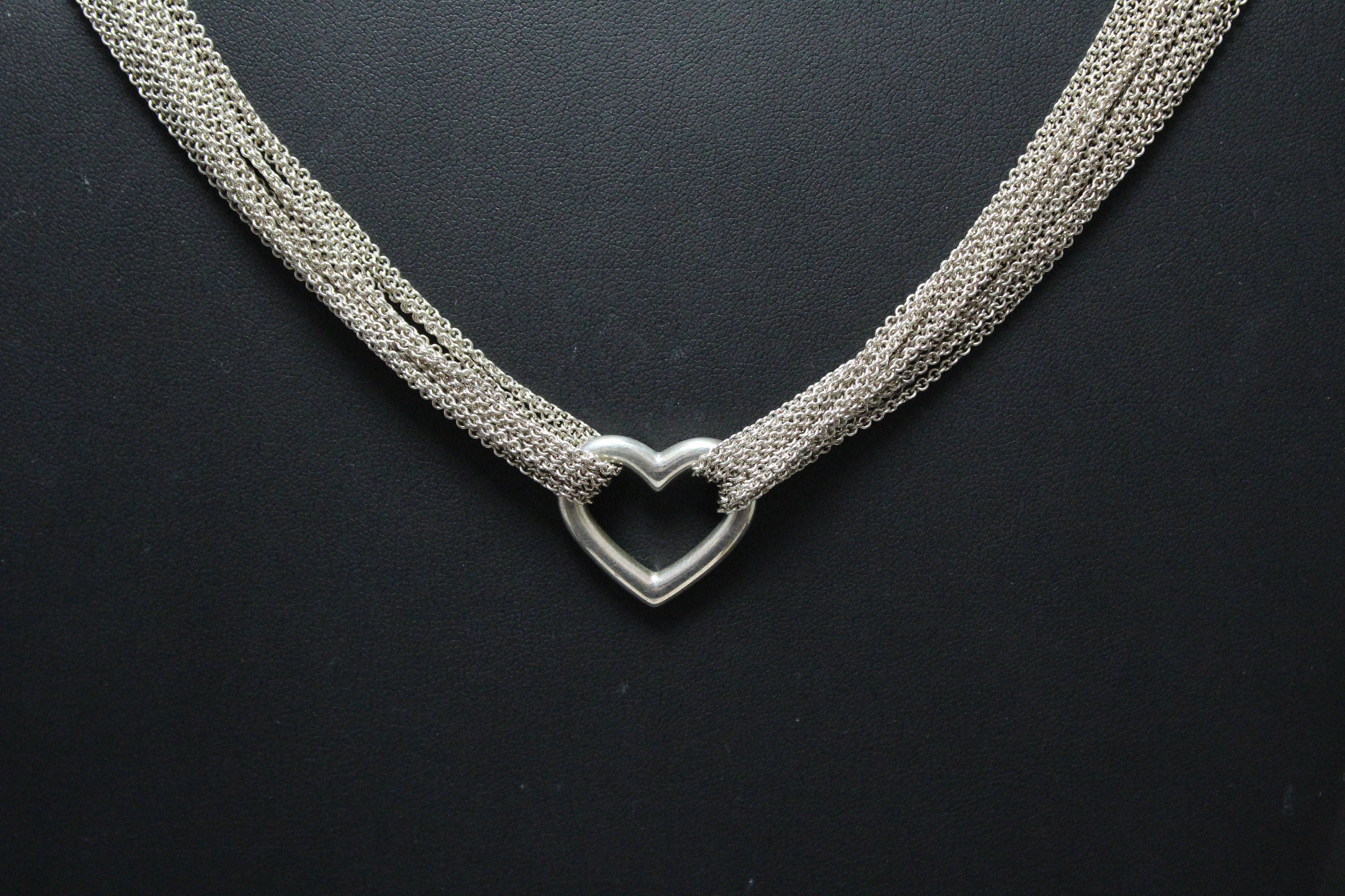 Sterling Silver Tiffany & Company Multi Strand Mesh Heart Necklace