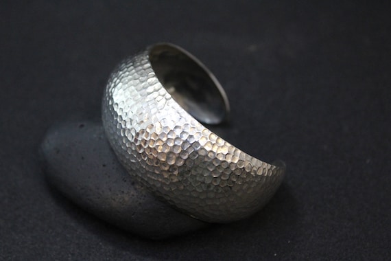 Sterling Silver Hammered Cuff Bracelet, Hammered … - image 1