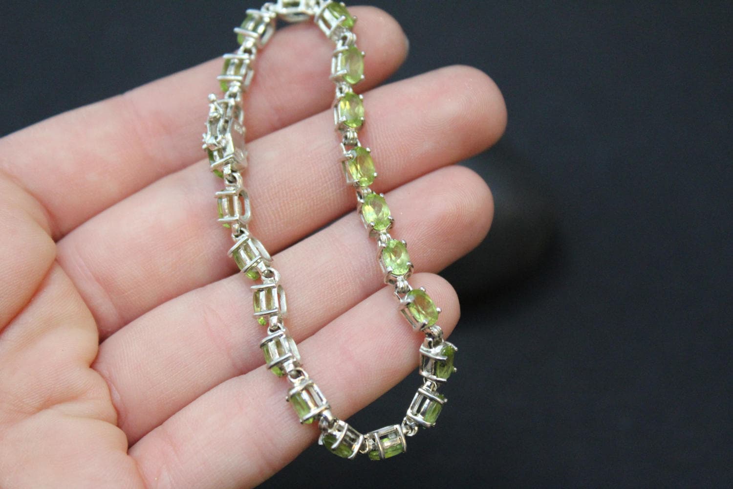 Sterling Silver Peridot Tennis Bracelet, Sterling Gemstone Tennis