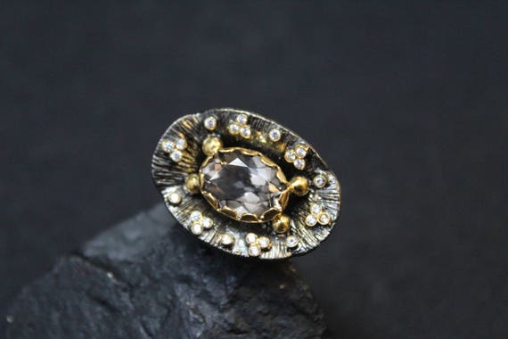 Oxidized Sterling Silver Statement Ring with CZ a… - image 3