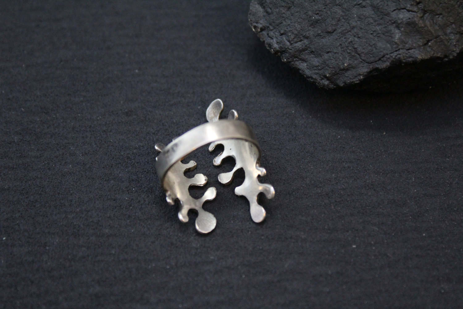 Sterling Silver Splat Ring, Abstract Jewelry, Unique Silver Ring