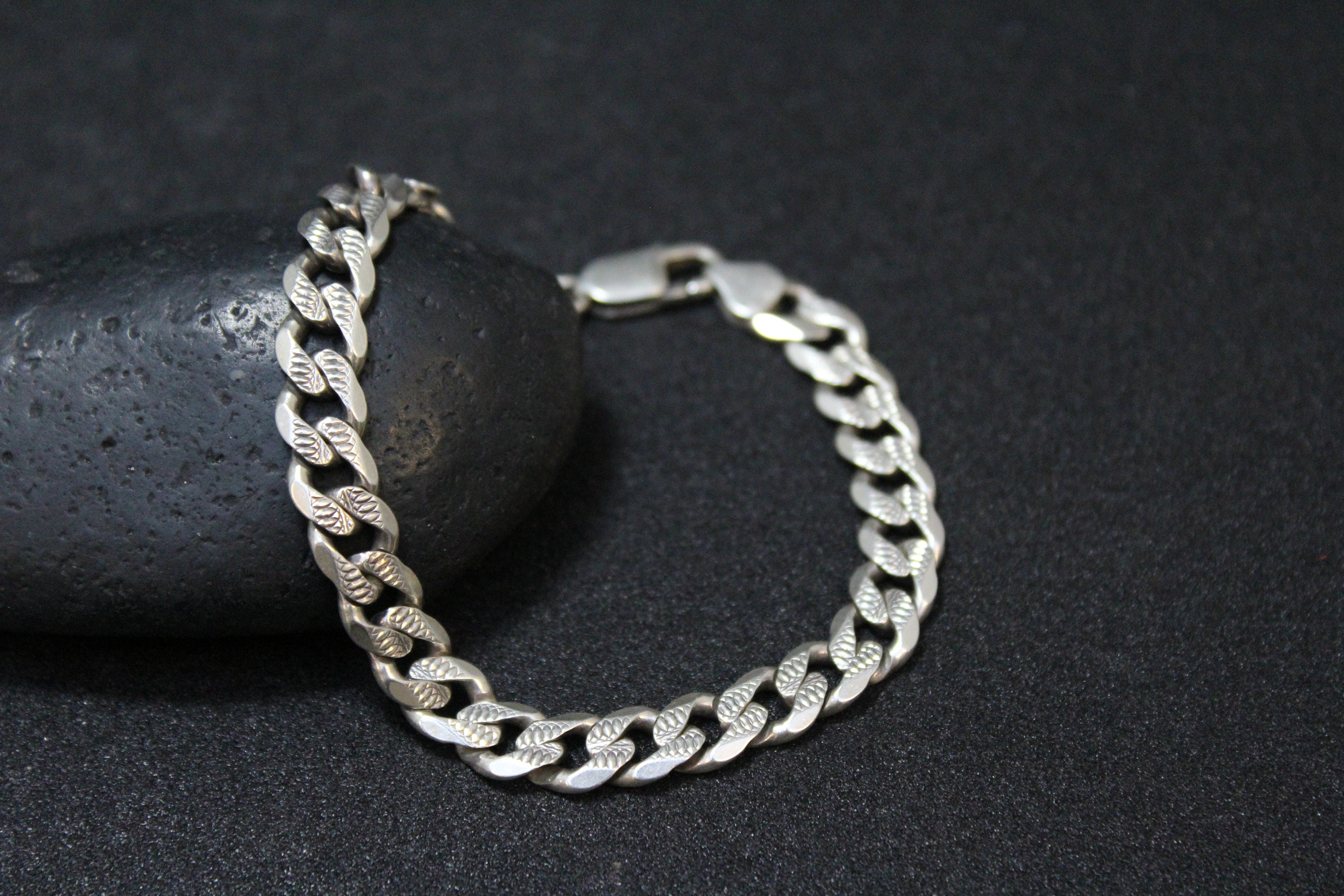 Sterling Silver Curb Link Bracelet, Heavy Men's Sterling Silver
