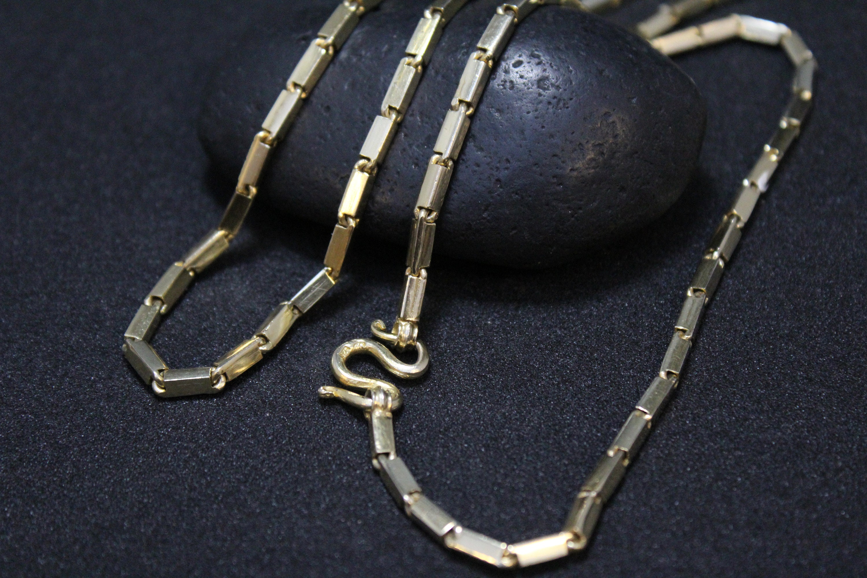 Heavy Sterling Silver Gold Overlay Baht Chain Sterling Silver Bar Link 