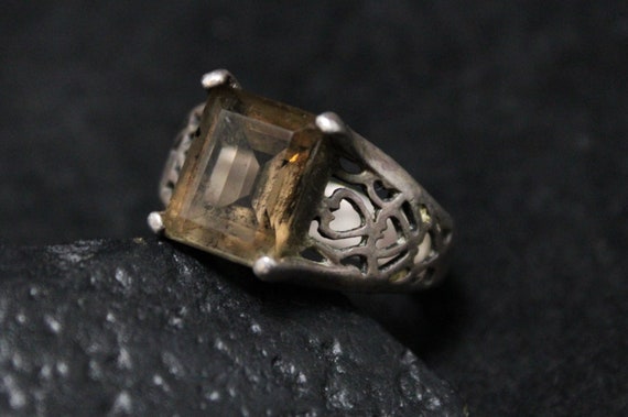 Sterling Silver Filigree Smoky Quartz Ring, Smoky Quartz Jewelry, Sterling Filigree Ring, Silver Filigree Jewelry, Antique Style Silver Ring