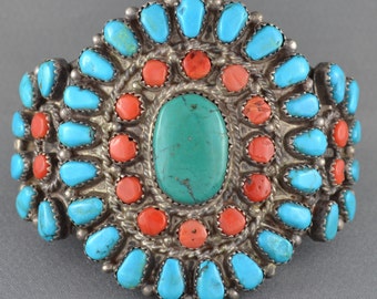Vintage Sterling Silver and Turquoise Bangle Cuff, Authentic 925 Cuff