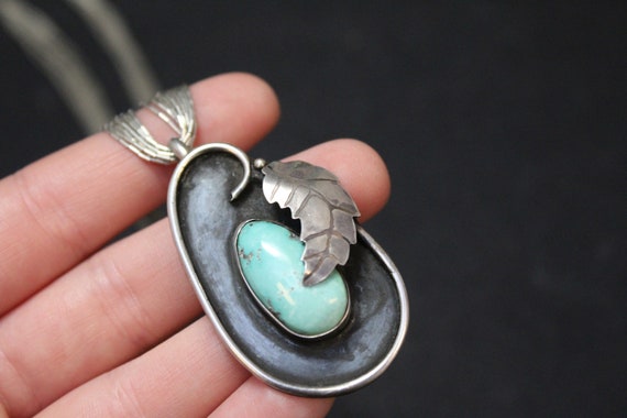 Sterling Silver and Turquoise Leaf Statement Neck… - image 3