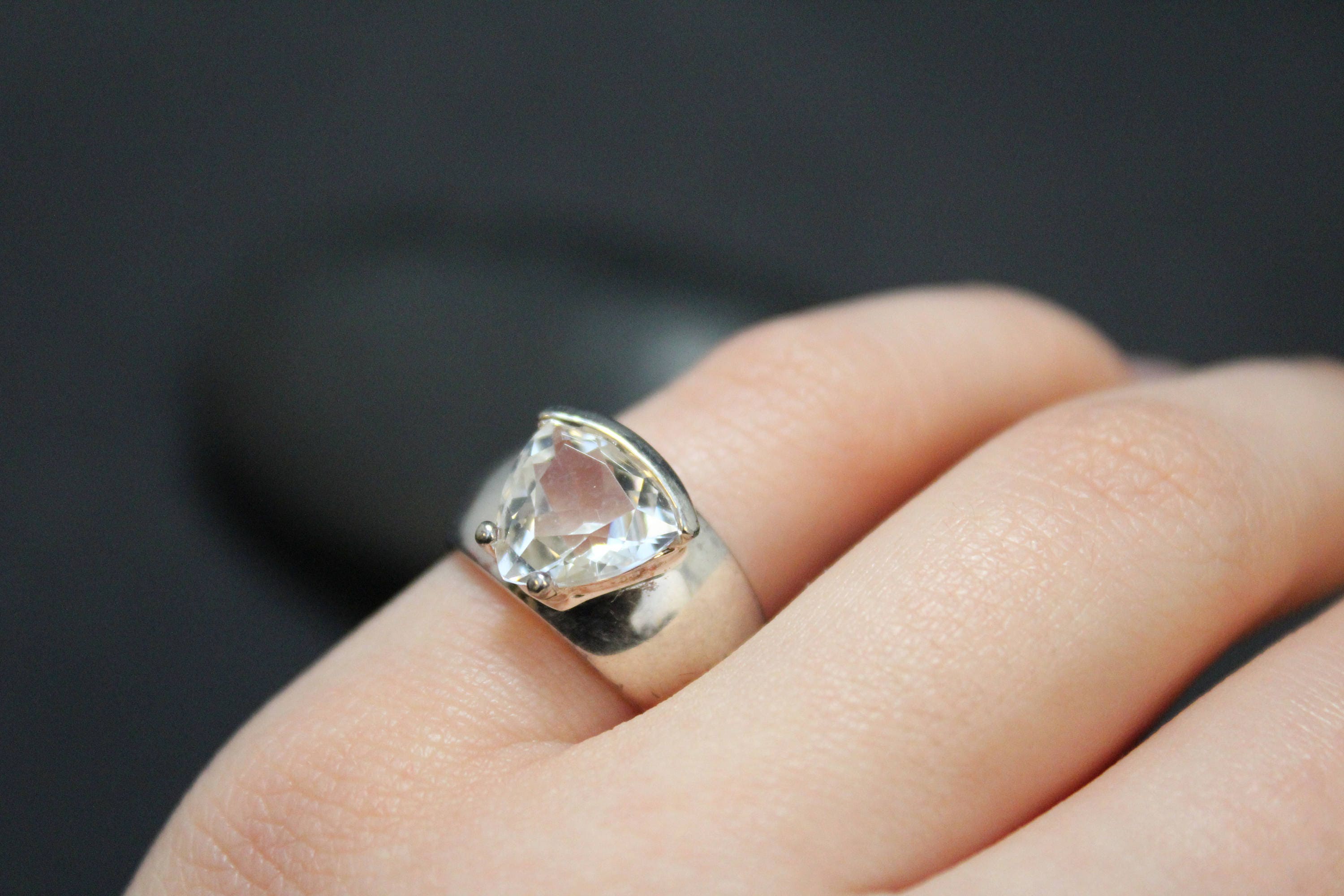 Sterling Silver and Trillion Cut CZ Statement Ring, Triangular CZ Ring