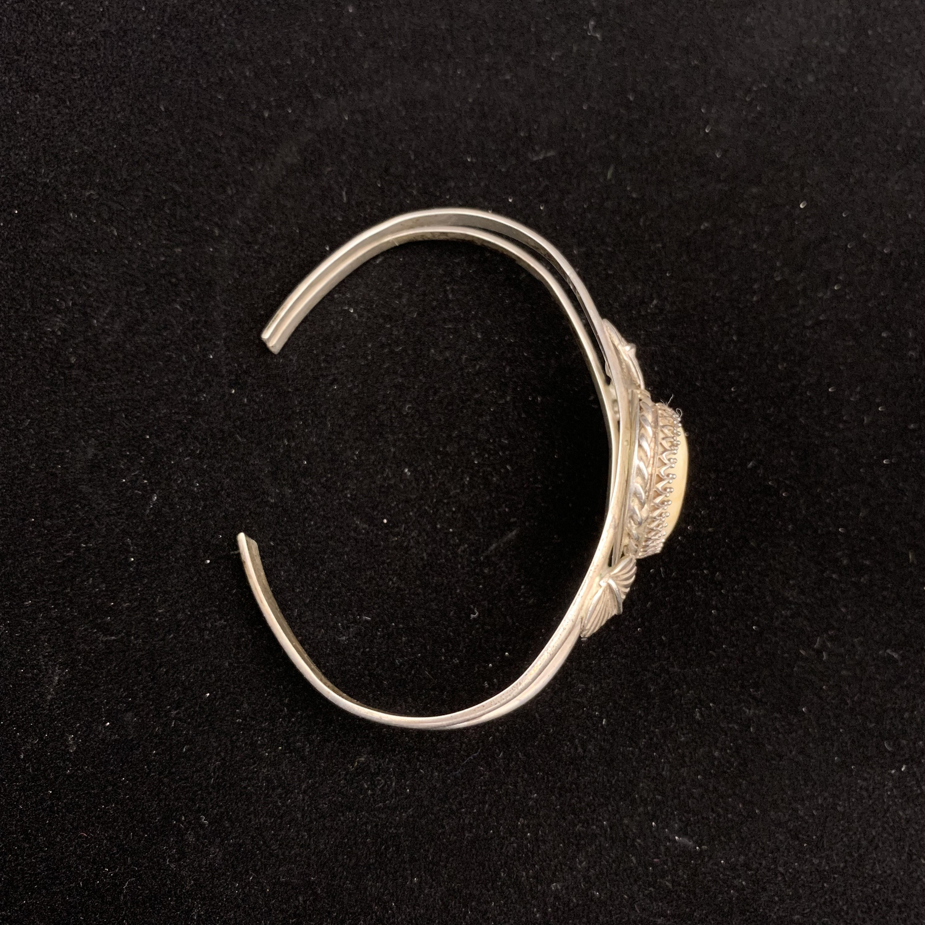 Designer Signed Sterling Silver Cuff Bracelet with Oval White Stone and ...