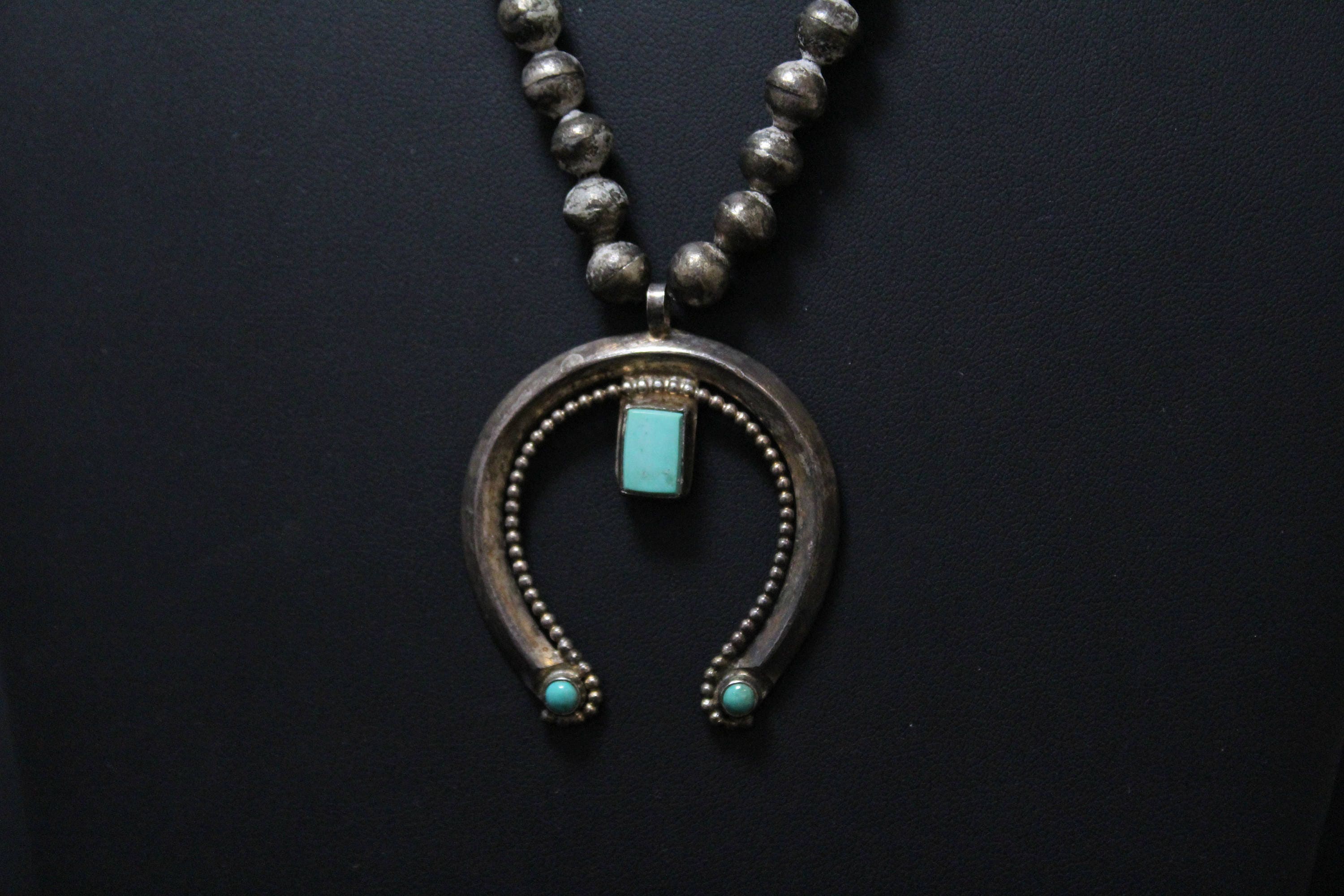 Old Pawn Turquoise Naja Necklace, Old Pawn Sterling Naja, Native