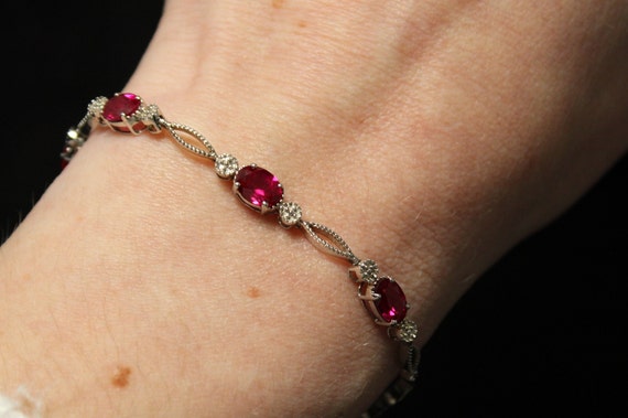 Sterling Silver Ruby Lab Created Link Bracelet, R… - image 8