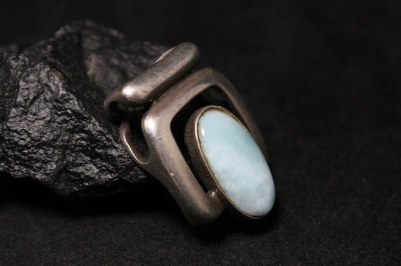 Sterling Silver Oval Larimar Slide Pendant, Sterling Larimar Jewelry, Vintage Sterling Jewelry, Larimar Jewelry, Blue Sterling Silver