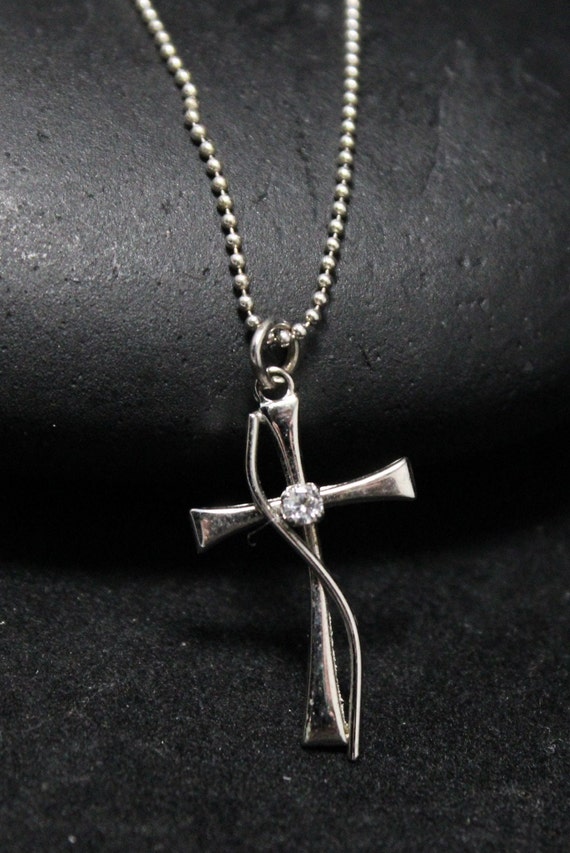 Simple Sterling Silver CZ Cross Necklace, Dainty … - image 2