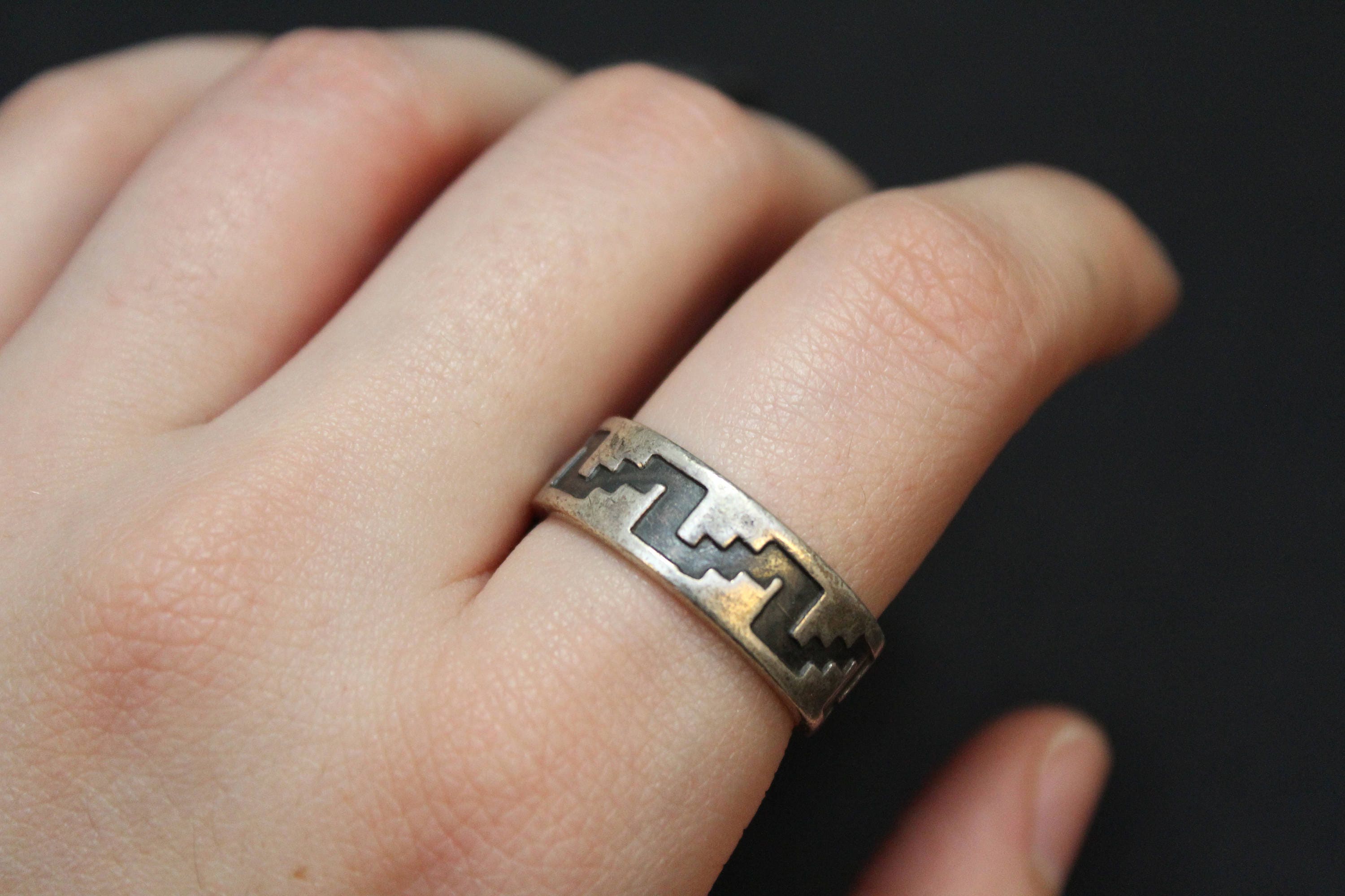 Sterling Silver Men's Tribal Band Ring, Sterling Tribal Jewelry, Tribal