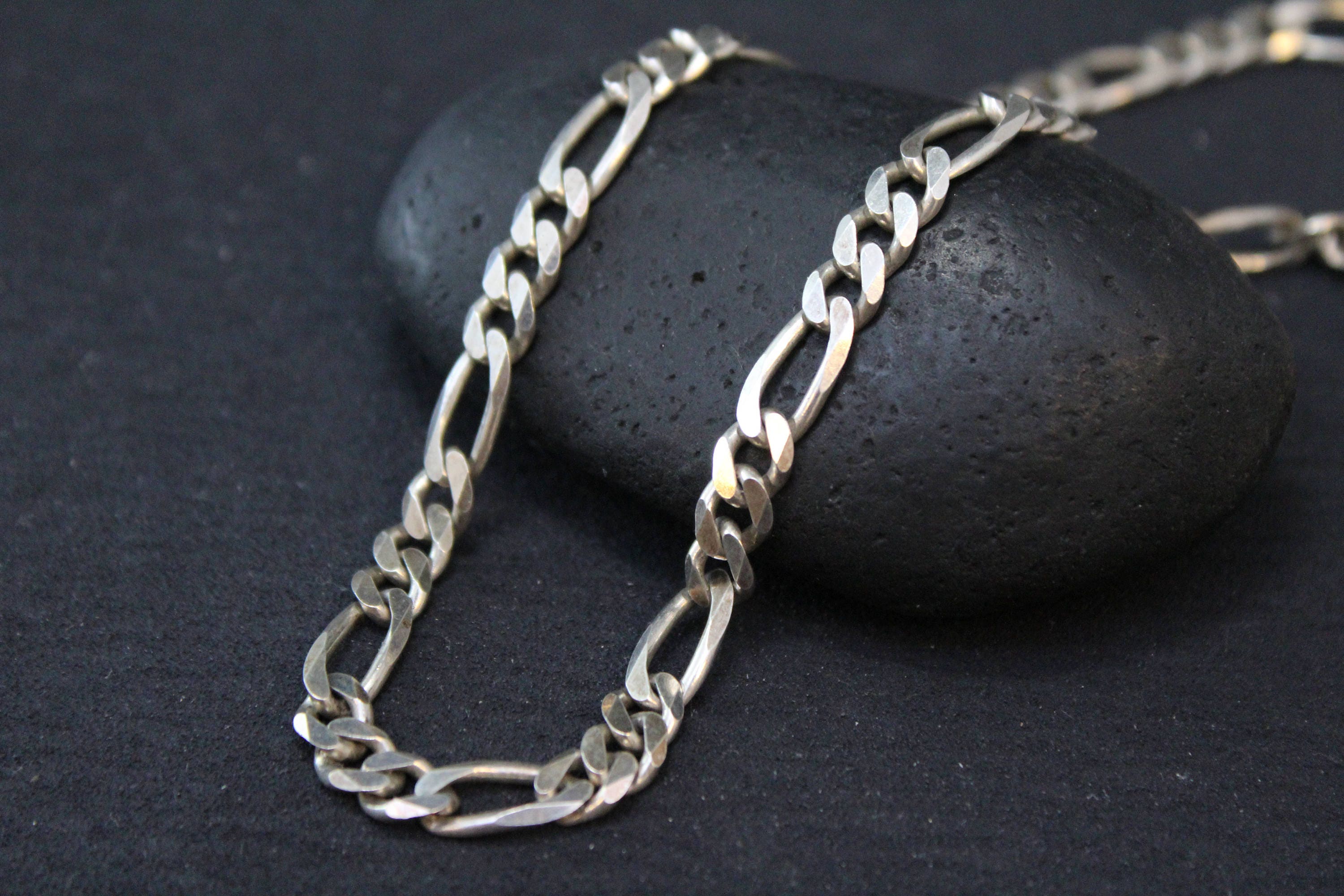 Sterling Silver Italian Figaro Link Chain Silver Figaro Necklace lapis-lazuli-4mm-brushed-925-sterling-silver-symbol-bracelet-baxter