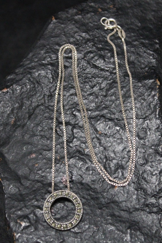 Sterling Silver Marcasite Open Circle Necklace 19… - image 4
